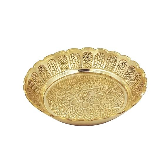 Nitya Brass Prasadam Vastu Nakshi Plate 90G| Traditional Bhog Plate for Puja, Religious Rituals, Gifting, Home Décor| Festive Gifting Product (4.41 Inch)
