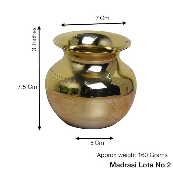 Pure Brass Lota Chambu Kalash | Traditional 3-Inch Heavy Brass Water Pot for Pooja & Rituals | 160 gm Handcrafted Pooja Vessel | - Image 2