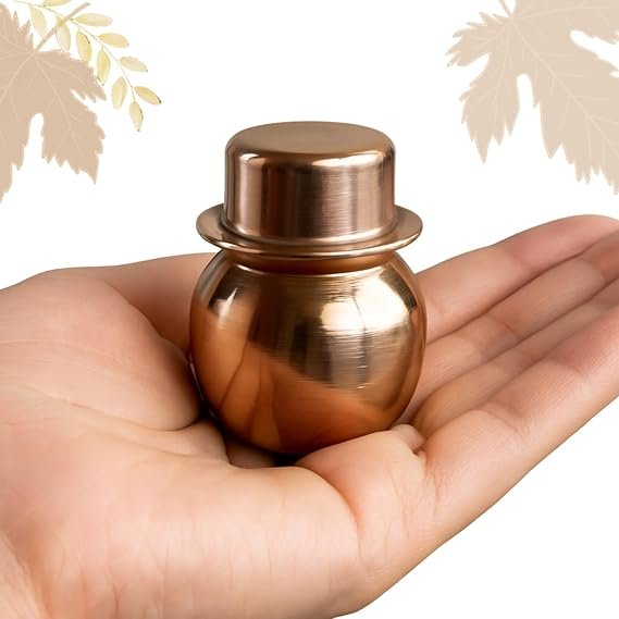 Small Size Copper Kalash for Pooja & Puja Mandir | Small Size Copper Lota-Pela Set for Puja Rituals | Puja Essentials for Home Mandir | Tamba Lota for Water – Total Height 6 cm, 4.5 cm, 40g