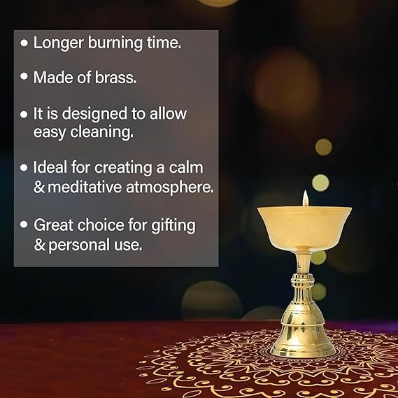Nitya Akhand Narayan Diya | 110 Gm Brass Diya for Puja | Deepam Kundulu Jyot Oil Lamp | Pooja Items for Home Temple | Traditional for Worship | 8.1 Cm Height | Mandir Puja Article - Image 2