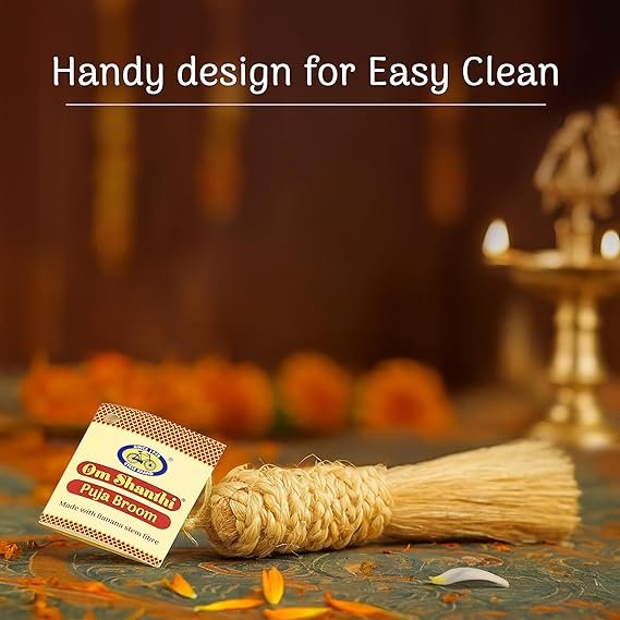 Cycle Pure Om Shanthi Pooja Broom | Made with Banana Stem Fibre | Eco-Friendly Broom for Puja Room | Length 8.5 Inches | Broom Stick for Dusting & Home Cleaning Pack of 1 - Image 3