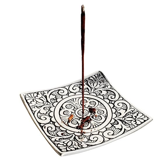 Pure Source India Aluminum Agarbatti Stand, Hand Carved Rust Proof (4 Inch x 4 Inch)