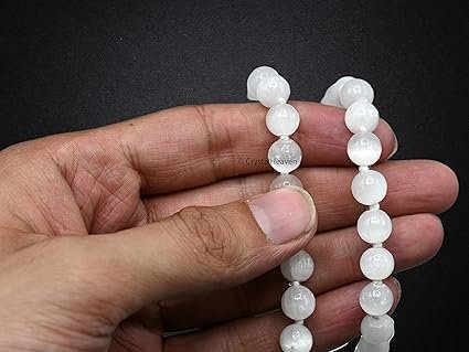 Certified Selenite Crystal Japa Mala Ganthi - 108 Beads Buddhist Prayer Beads - AAA Grade Original Healing Gemstone Agate Mala for Yoga Meditation Spiritual Reiki Feng Shui - Image 3