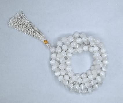 Certified Selenite Crystal Japa Mala Ganthi - 108 Beads Buddhist Prayer Beads - AAA Grade Original Healing Gemstone Agate Mala for Yoga Meditation Spiritual Reiki Feng Shui - Image 2