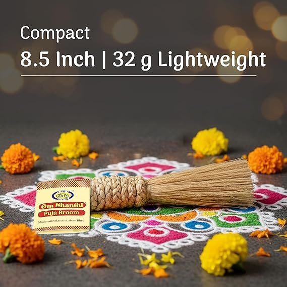 Cycle Pure Om Shanthi Pooja Broom | Made with Banana Stem Fibre | Eco-Friendly Broom for Puja Room | Length 8.5 Inches | Broom Stick for Dusting & Home Cleaning Pack of 1 - Image 2