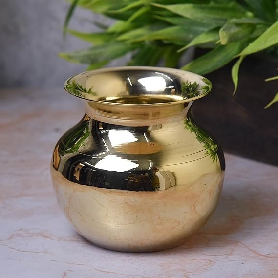 Pure Brass Lota Chambu Kalash | Traditional 3-Inch Heavy Brass Water Pot for Pooja & Rituals | 160 gm Handcrafted Pooja Vessel |
